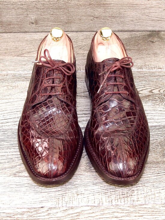 Mens Burgundy Crocodile-Print Leather Dress Oxfords main image 10